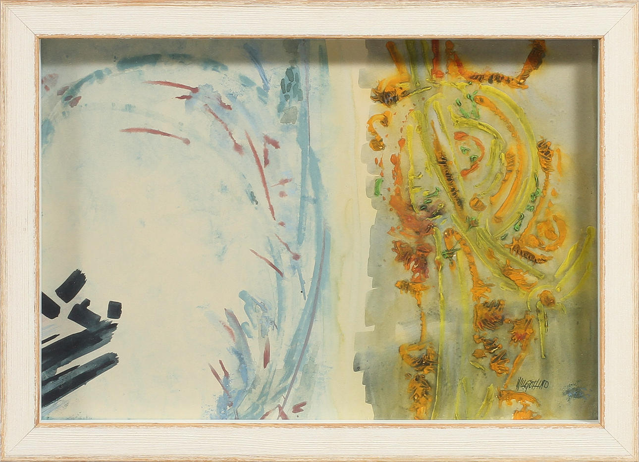 WILGOT LIND. "Skilda epoker", blandteknik, signerad.