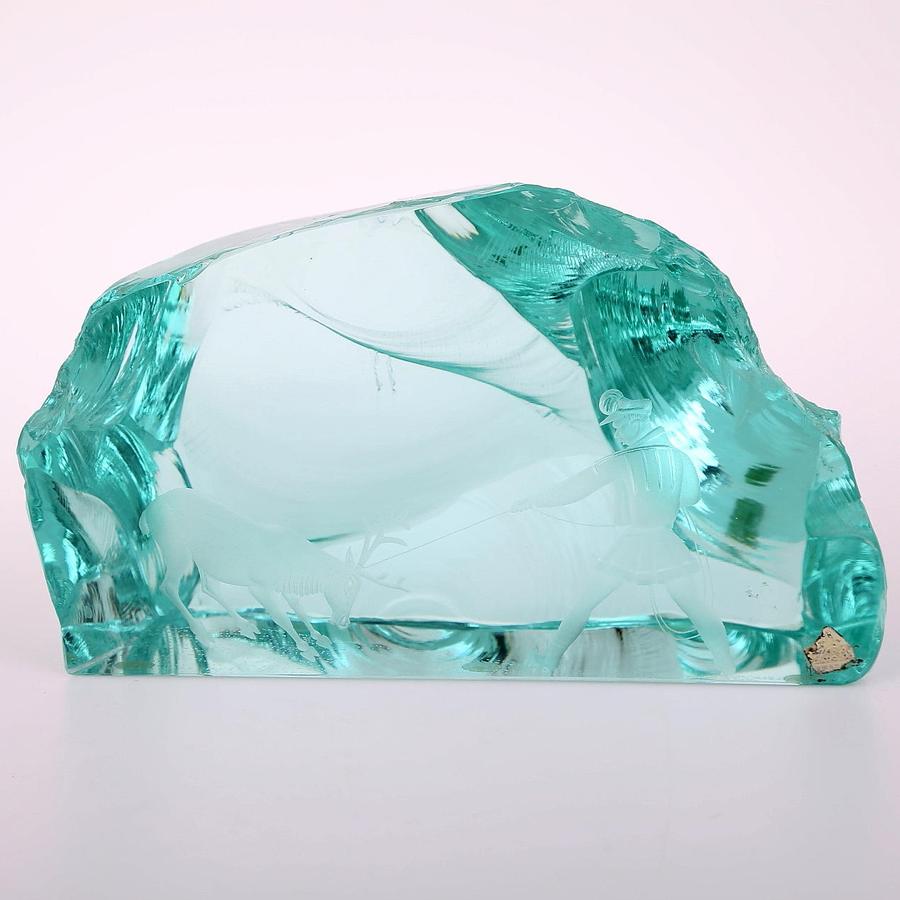 GLASBLOCK med etsat samemotiv, Vicke Lindstrand, Kosta, signerad.