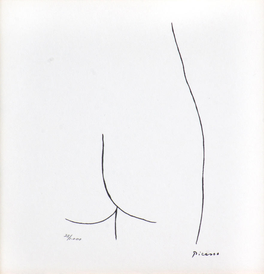 PABLO PICASSO. ”LITEN LITOGRAFI KVINNLIG BAKIFRÅN” .Signerad, numrerad, begränsad.