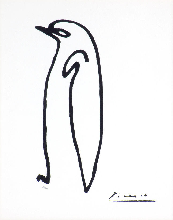 PABLO PICASSO. ”LITOGRAFISK LINJETECKNING AV PINGVINEN”. Signerad, numrerad, begränsad upplaga.