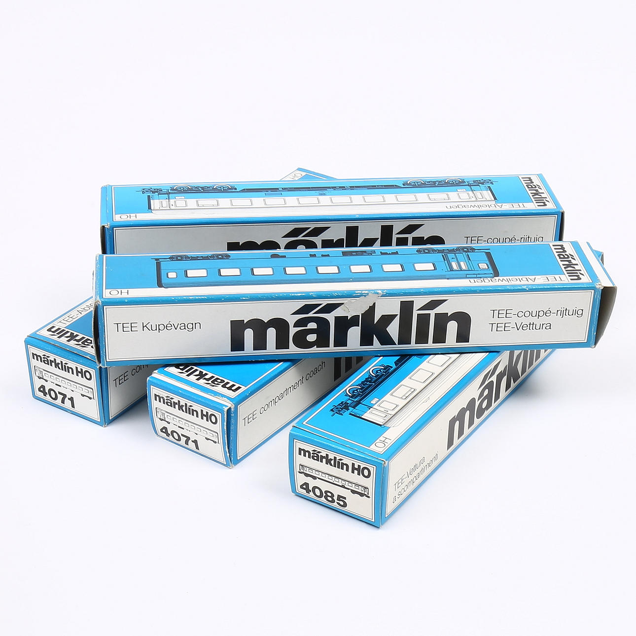 MÄRKLIN 4071 und 4085, 5 TEE-Personenwagen, OVP.