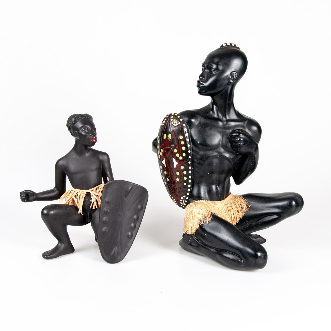 AFRICAN WARRIOR. 2 pcs, POTTERY AUSTRIA. 50s.