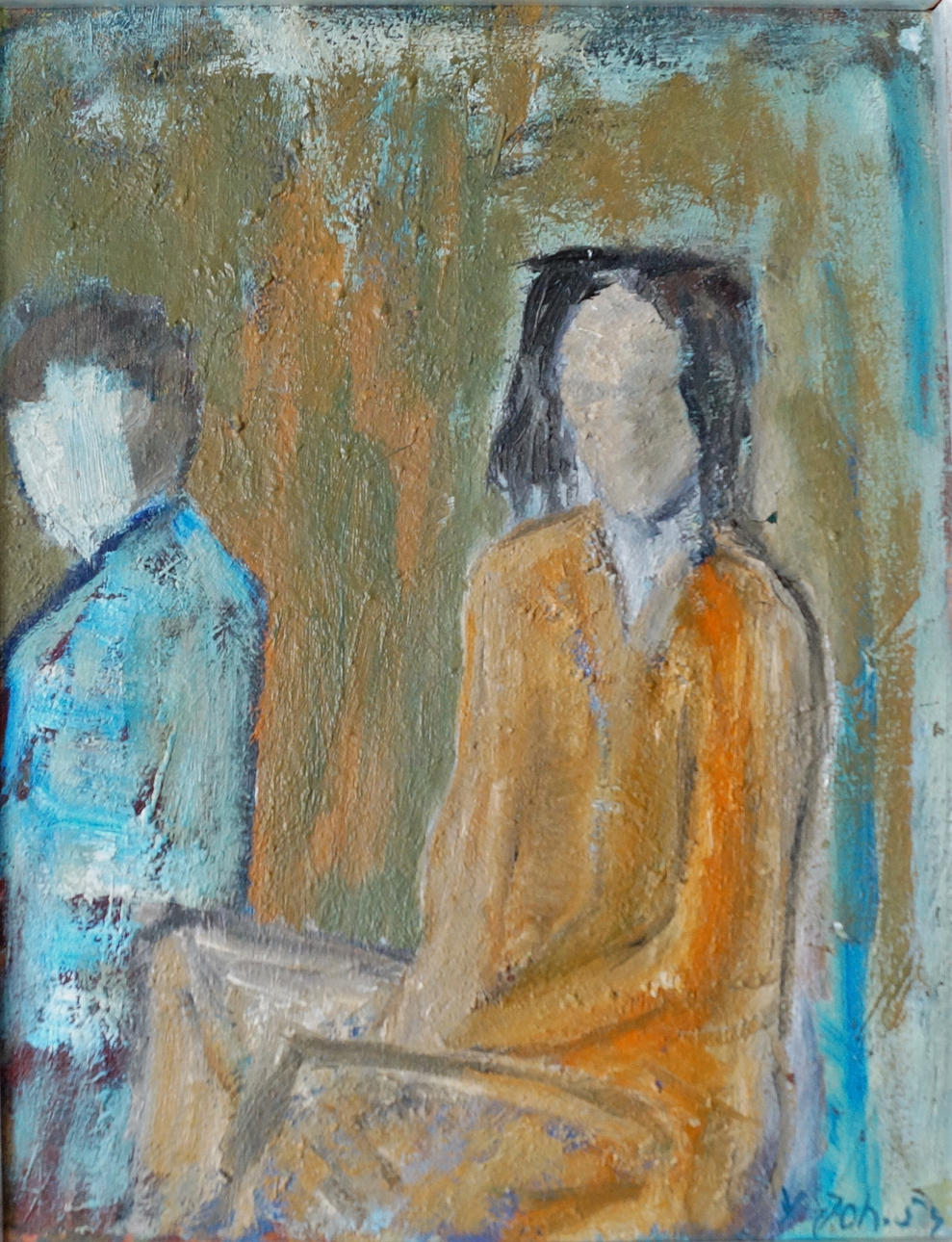 YNGVE JOHANSSON. oil on canvas, figure scene, signed Y Joh, dated 1959.