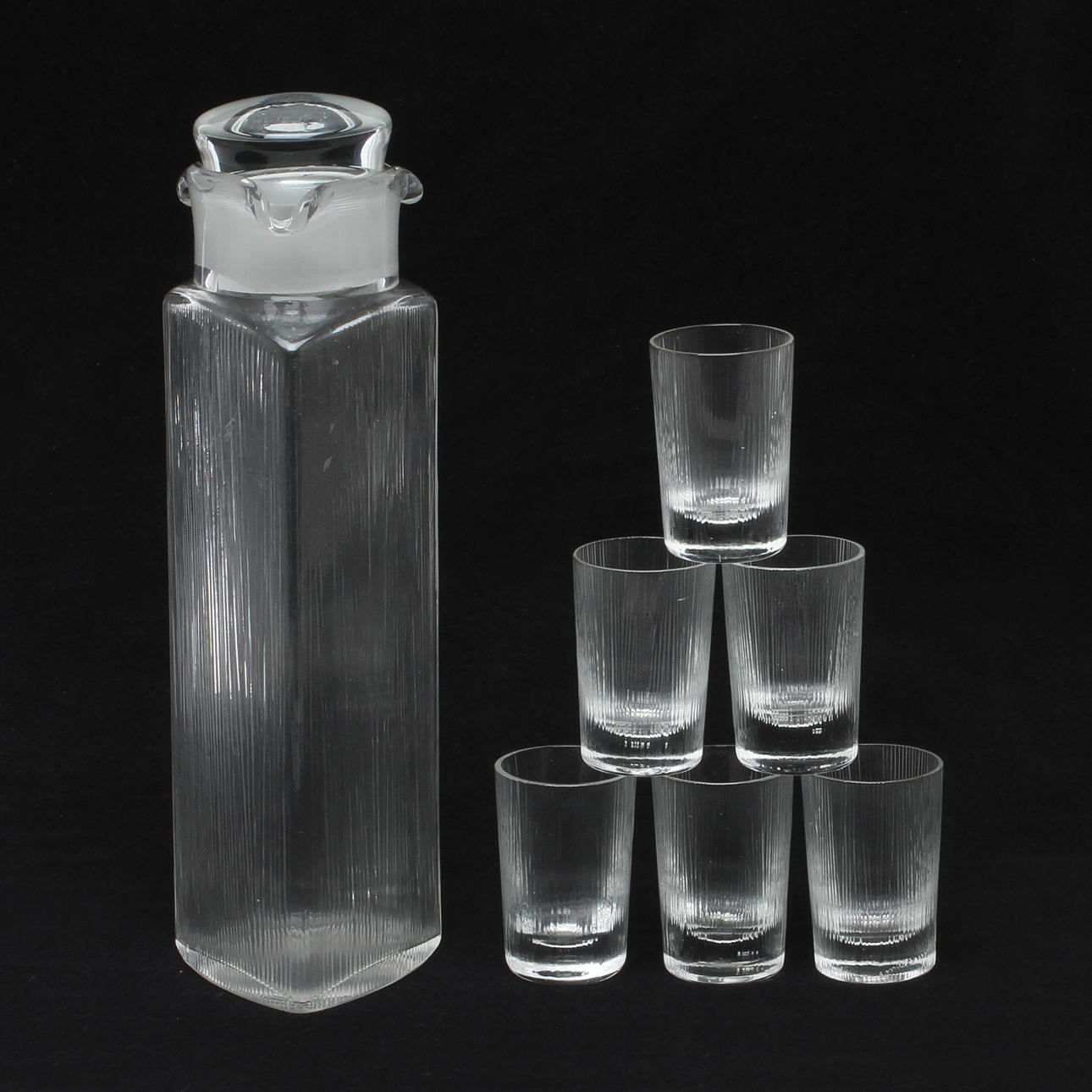 KARAFF och GLAS 6 st, glas, "ISI", Lennart Andersson, Gullaskruff, 1900-talets andra hälft.