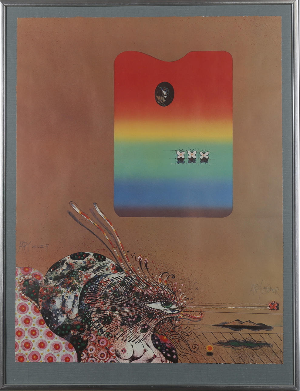 ARDY STRÜWER. Offsettryck, surrealistiskt motiv, signerad och daterad 1977.