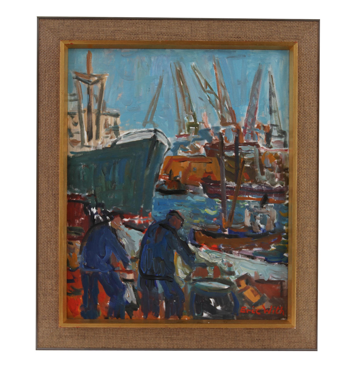 ERIC, WITH. Hamnmotiv, Göteborg. Olja på duk, signerad.
