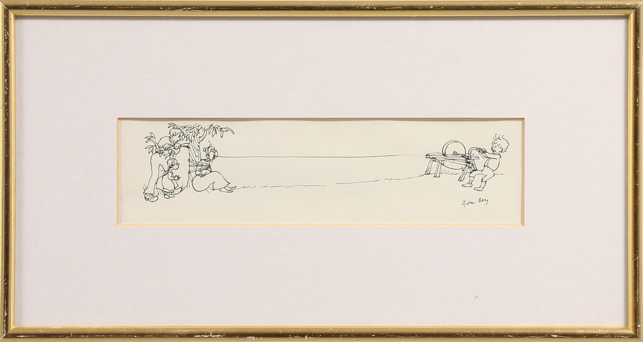 BJÖRN BERG. Figurscen, tusch, signerad.