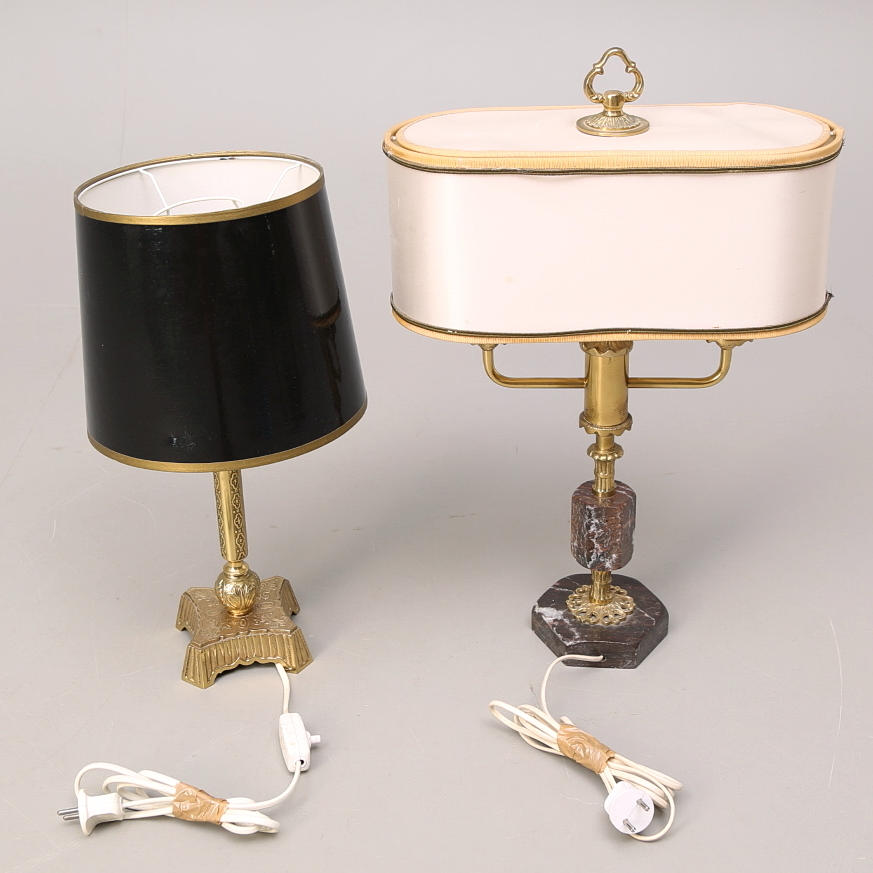 BORDSARMATUR 2 st, mässing/sten, 1900-talets första hälft.