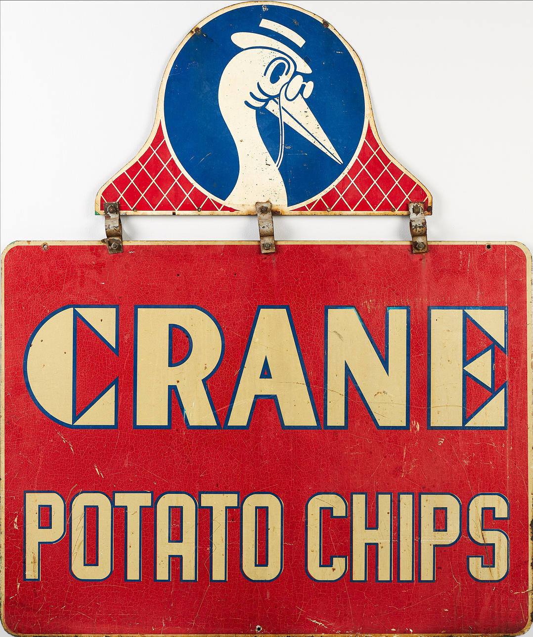 ENAMEL SIGN, 1940-50s, "CRANE POTATO CHIPS".