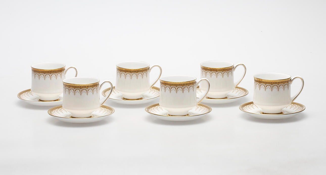 KAFFEKOPPAR MED FAT, 6 st, benporslin, "Athena", Paragon, England.