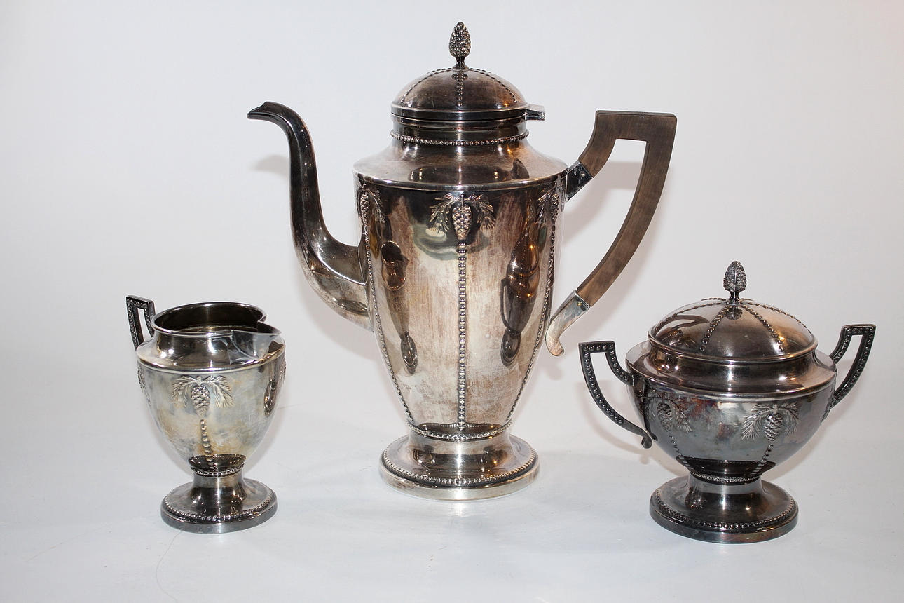 KAFFESERVIS 3 delar, NS, stämplad, Gust Eriksson Eskilstuna Gense.