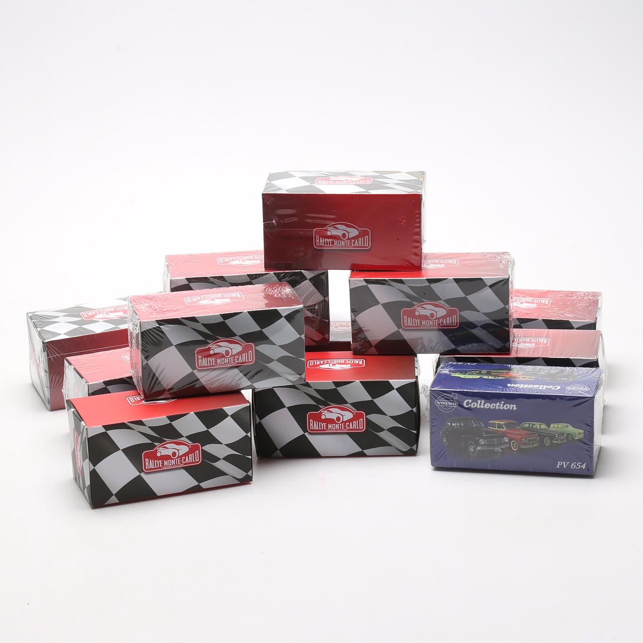 MODEL CARS, 12 pcs, Volvo Collection and Rallye-Monte-Carlo, Editions Atlas Collections and A Collection of racks.