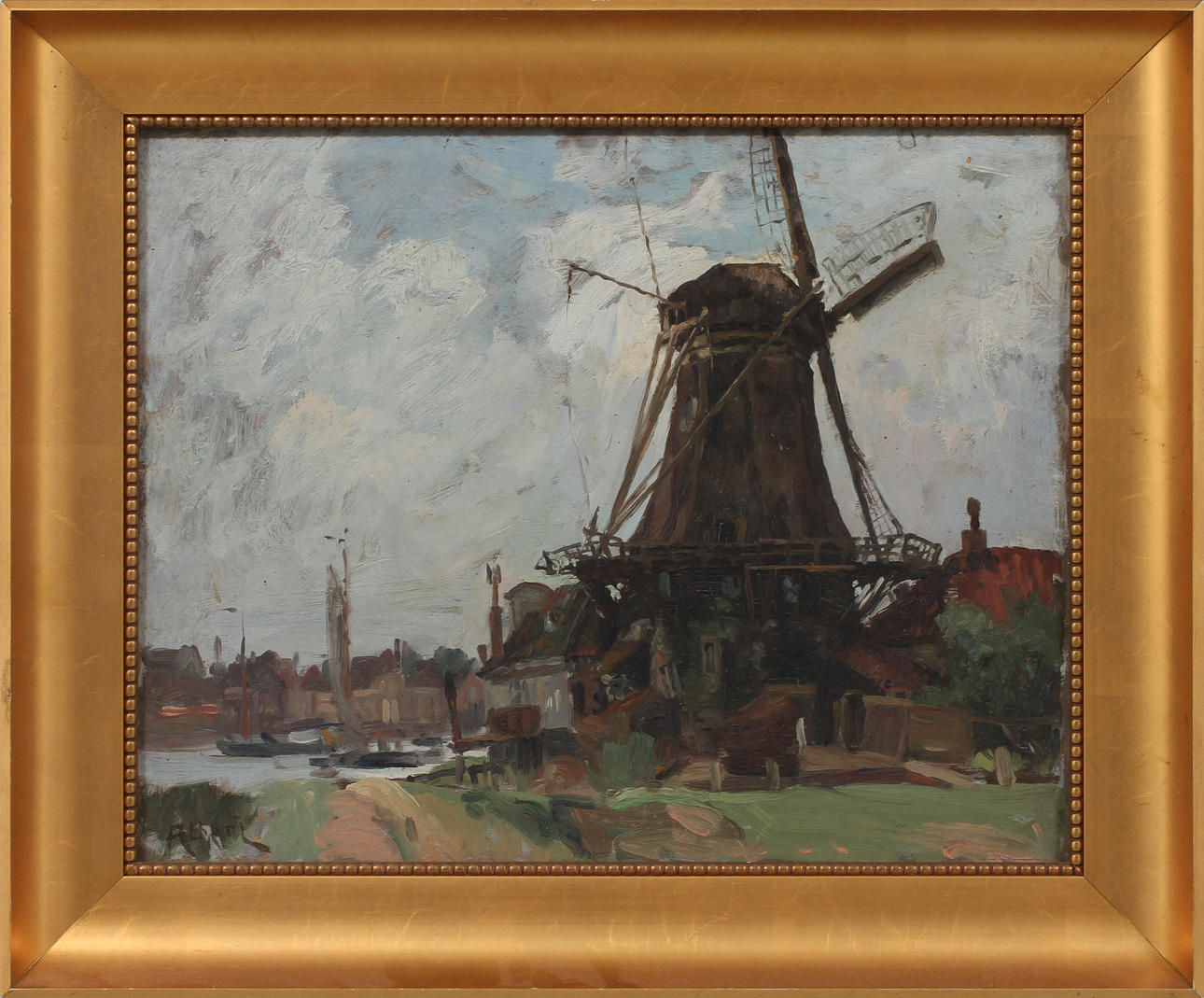 GUSTAVE ALBERT (1866-1905). Väderkvarnen i Dordrecht. Olja på pannå, signerad.