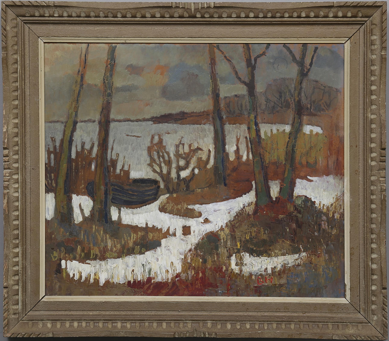 BIRGER HALLING. Olja på pannå, Vårvinter, monogramssignerad BH och 1946.