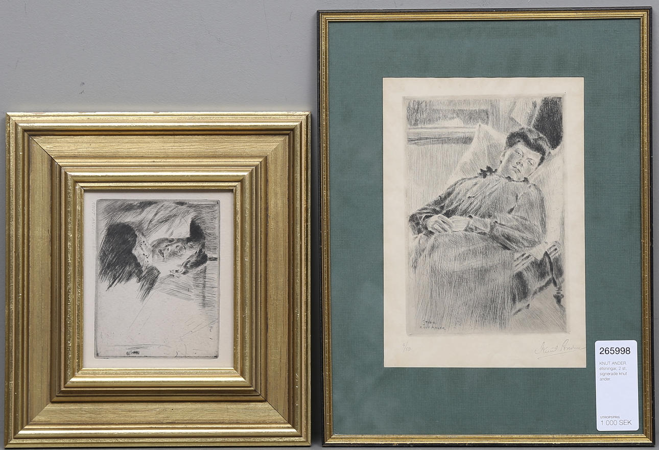 KNUT ANDER. etsningar, 2 st, signerade knut ander.