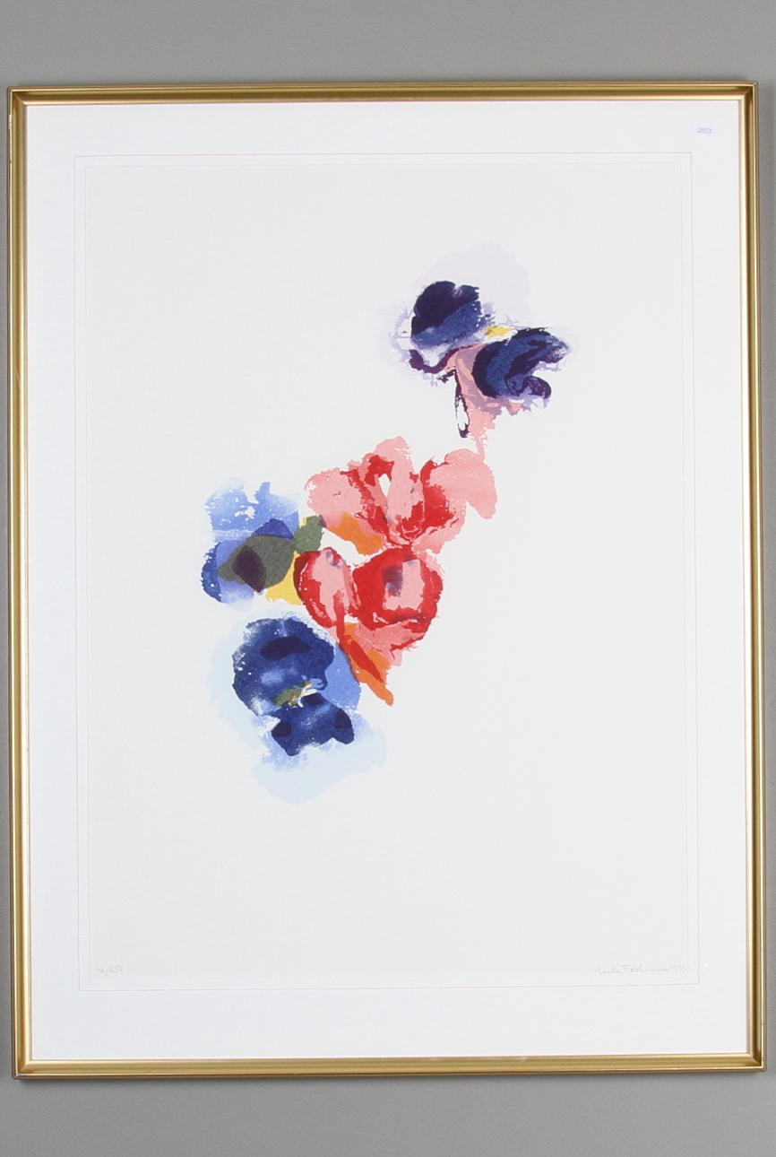 LENKE ROTHMAN. Motiv i blått och rött. Färglitografi, signerad och daterad 1990.