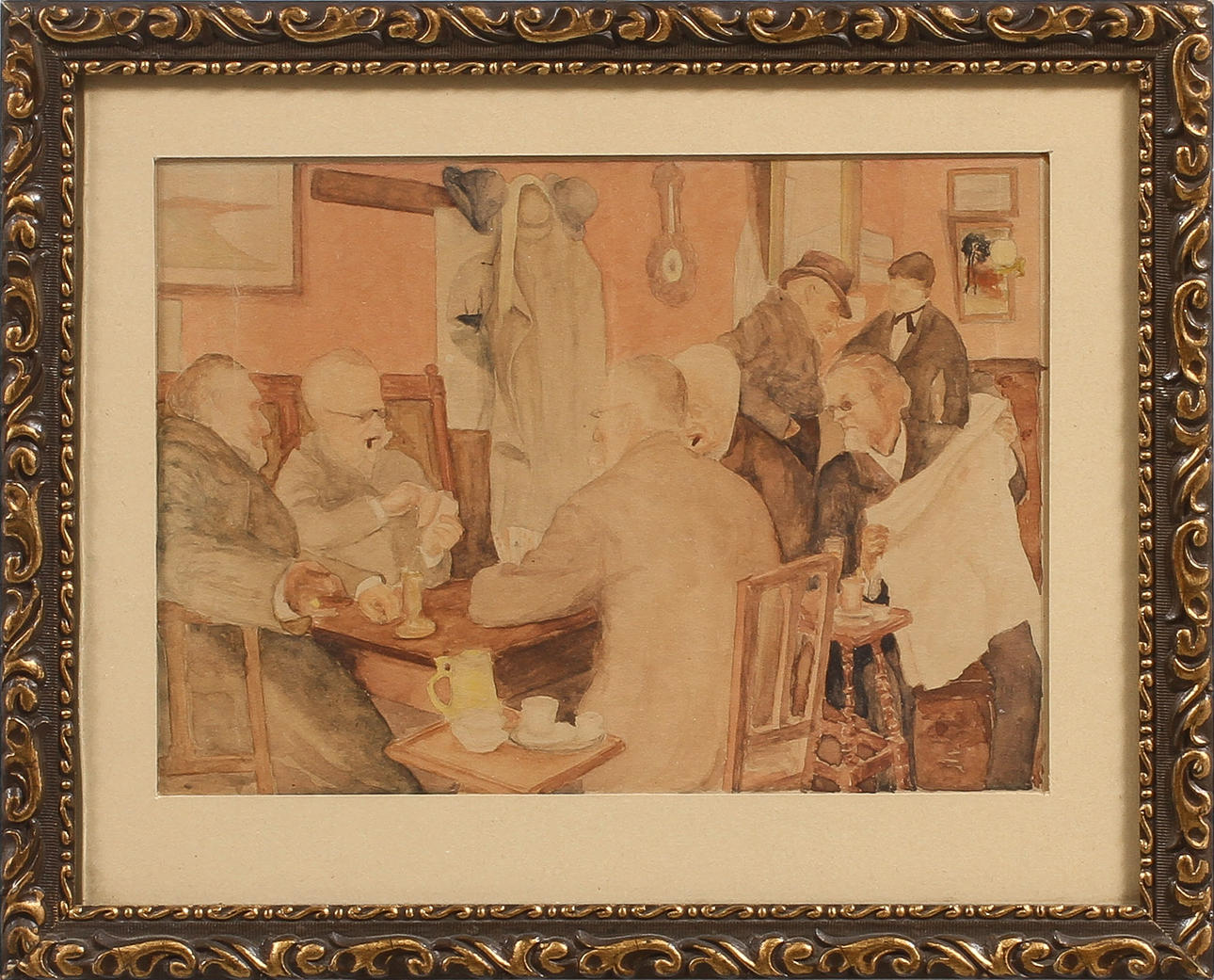 OIDENTIFIERAD KONSTNÄR. Kortspel, akvarell, osignerad.