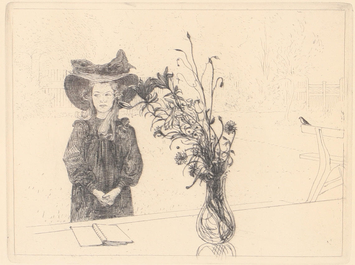 CARL LARSSON. "Kerstin in black", etching.