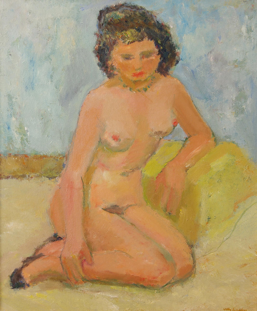 WILLY LINDEBERG. Kvinnostudie, olja på duk, signerad.