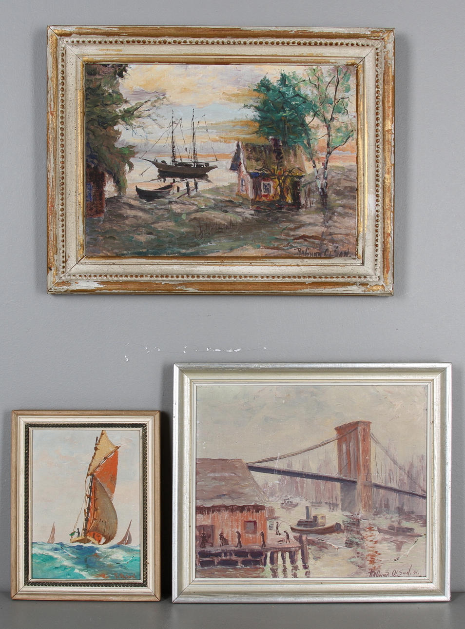 RAGNAR OLSON. 3 st, marinmotiv, olja på duk, signerade.