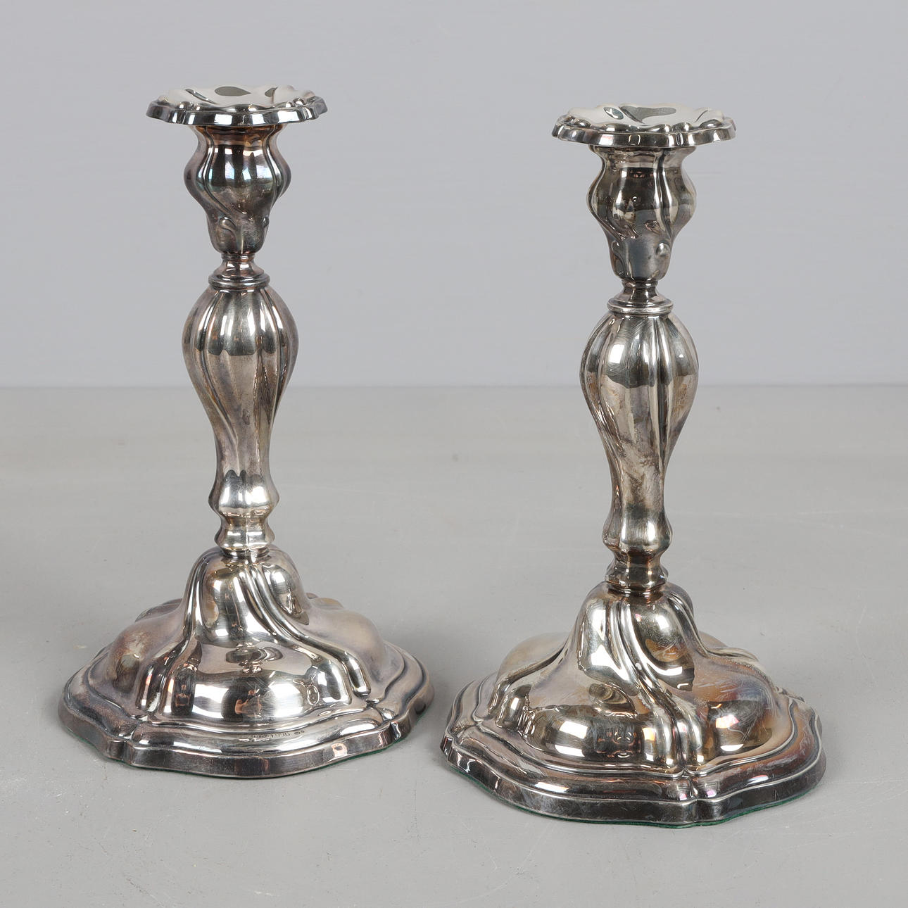 CANDLESTICKS, a pair, silver, rococo style, JNS 1947.