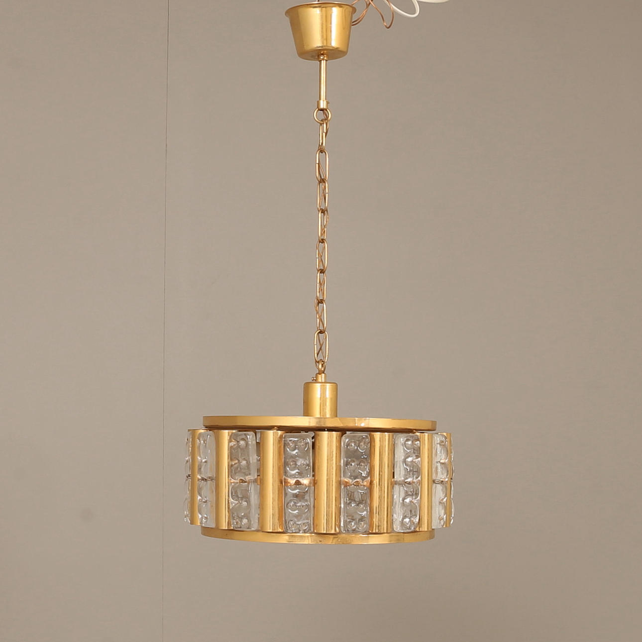 CEILING LAMP, brass and glass.
