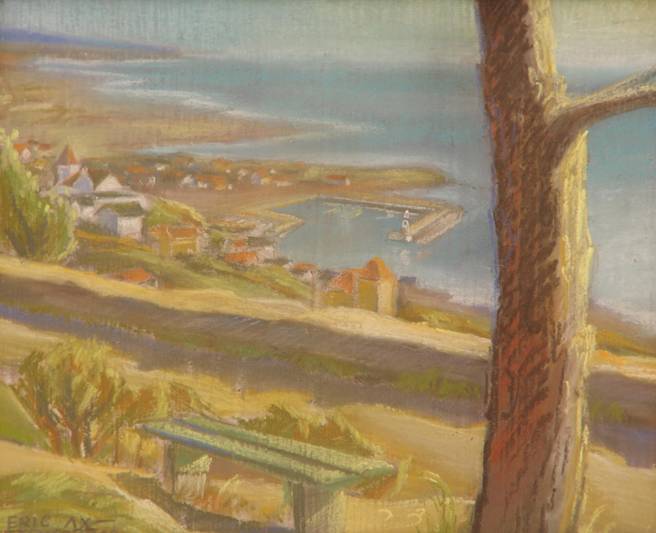 ERIK AX-TÄCKSTRÖM. "Italienska vägen Mölle", pastell, signerad.