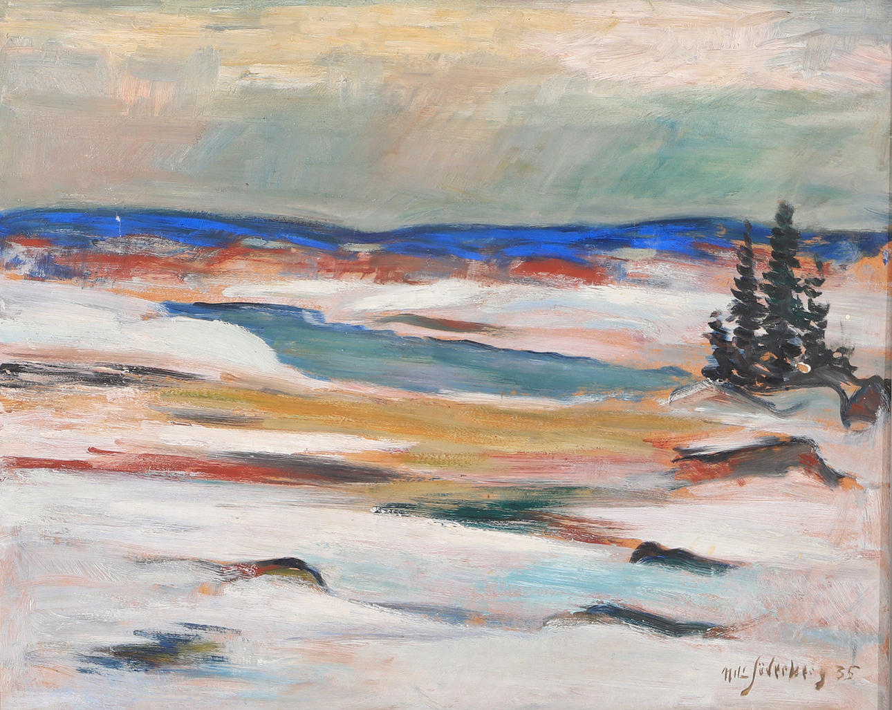 NILS SÖDERBERG. Landscape, oil on Board, signed -35.