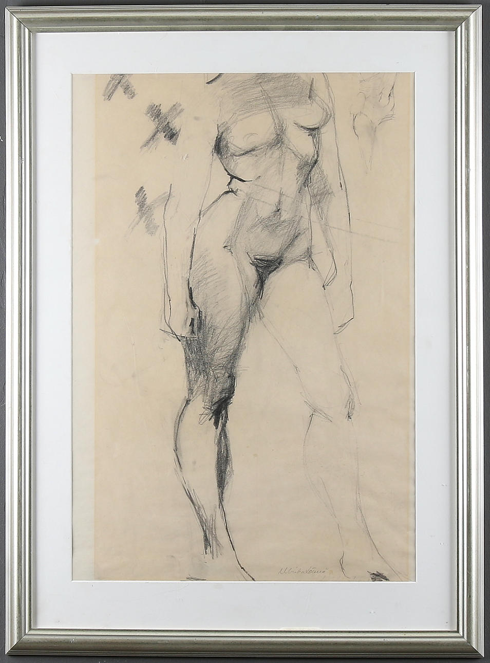 ULRIKA LÖNNÅ. Kolteckning, signerad.