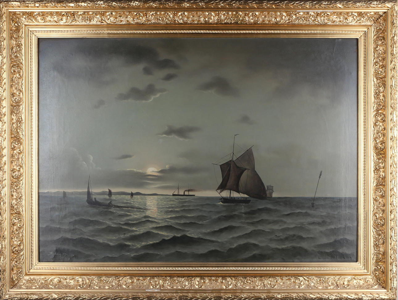 OIDENTIFIERAD KONSTNÄR. kustlandskap, olja på duk, signerad och daterad Moberg -1890.