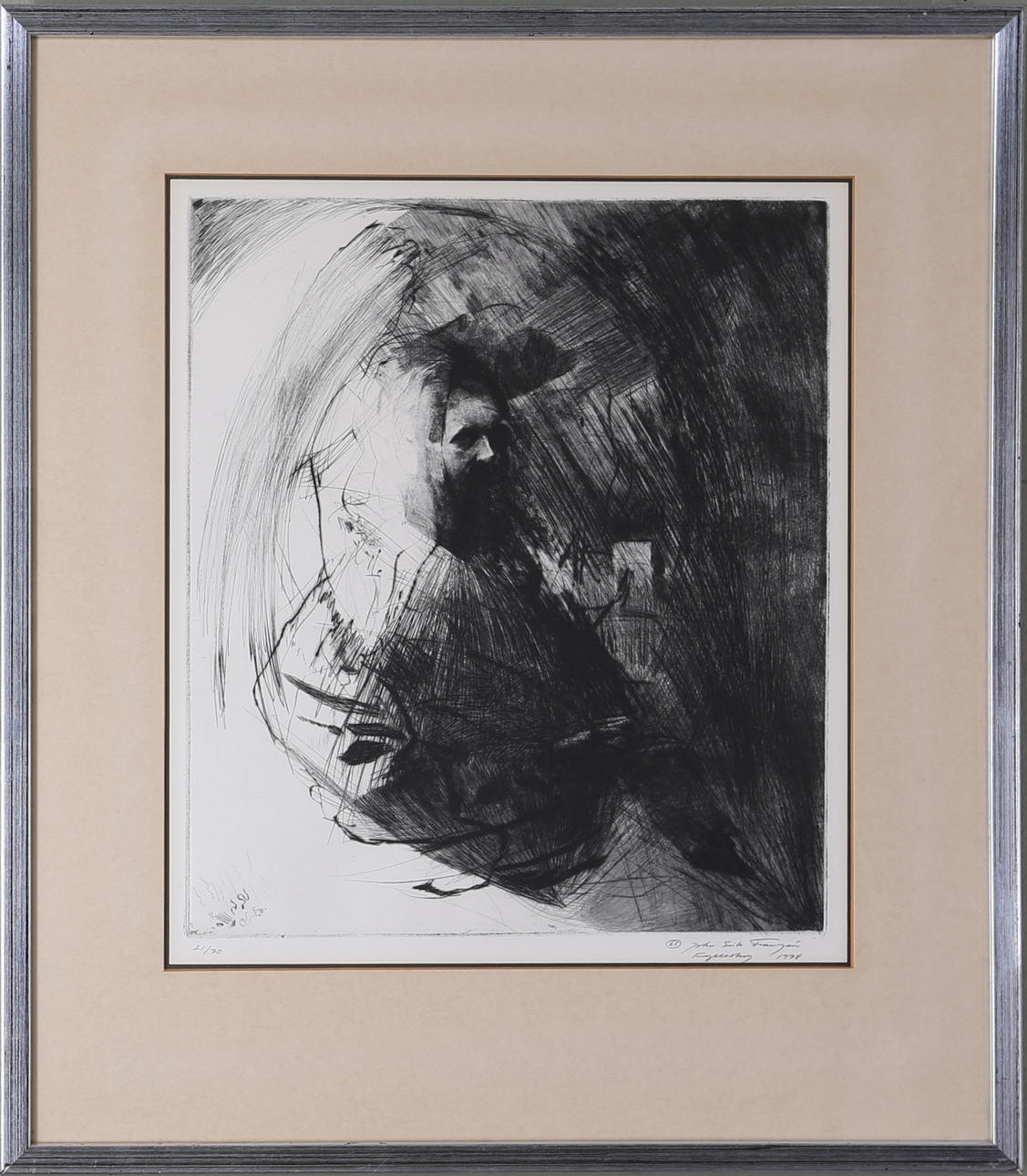 JOHN ERIK FRANZÉN. Porträtt, etsning, numrerad 21/70, signerad och daterad 1978.