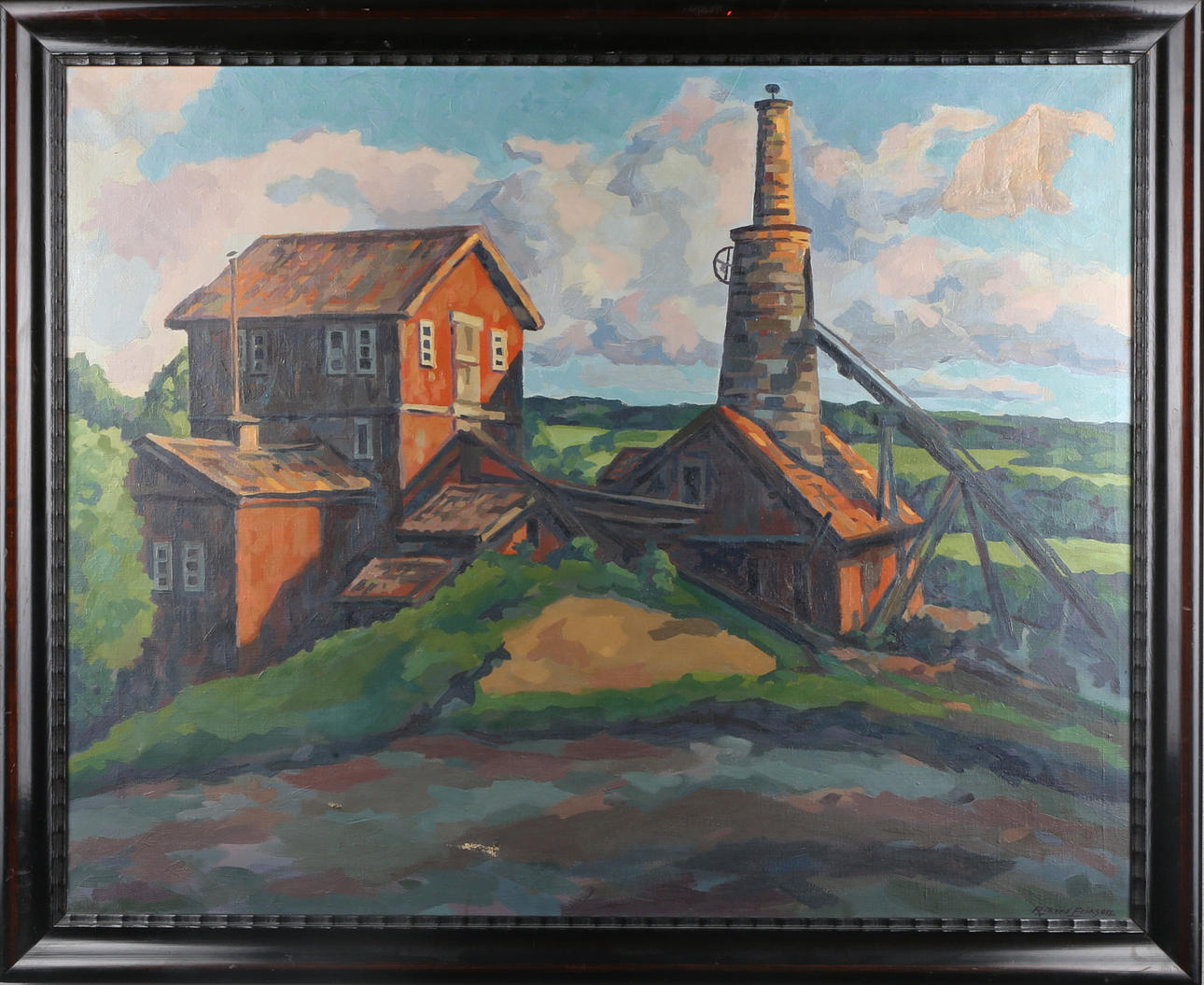 OIDENTIFIERAD KONSTNÄR. Brukssmedja, olja på duk, signerad Rikard Erikson.