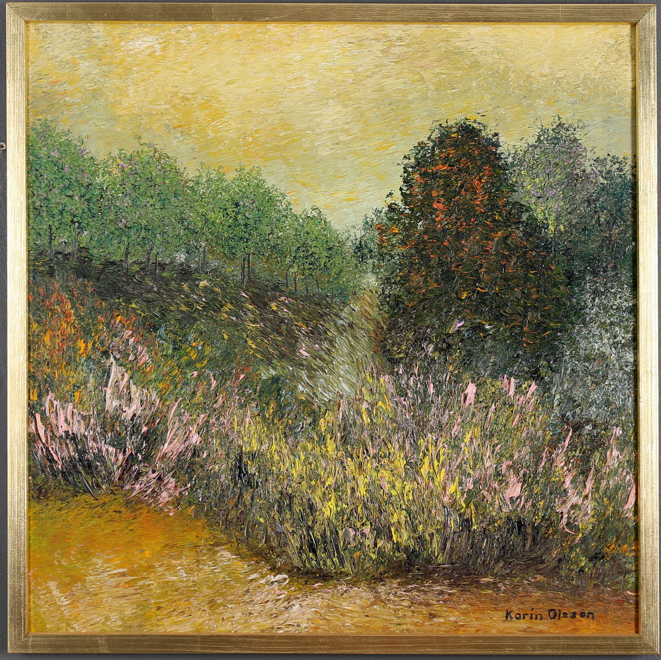 KARIN OLSSON. "Vid den gamla vägen", olja på duk, signerad.