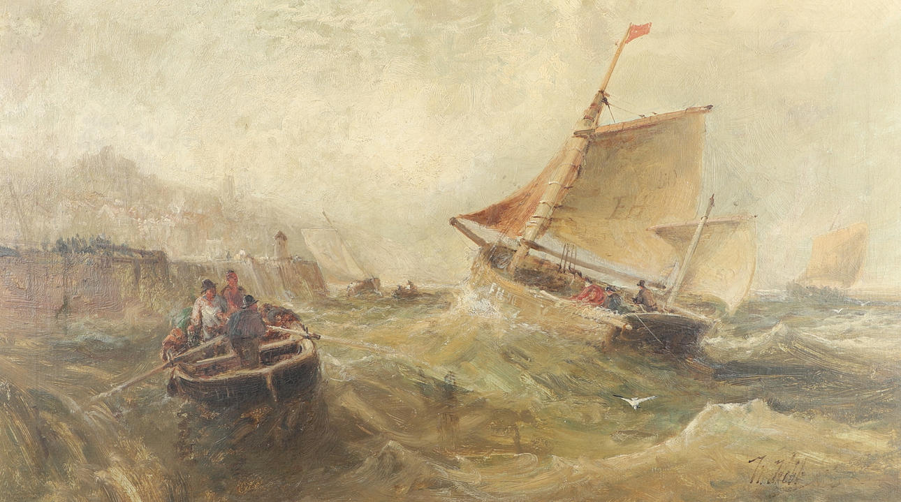 WILLIAM EDWARD WEBB (1862-1903). DUTCH FISHING BOATS OFF A HARBOUR.