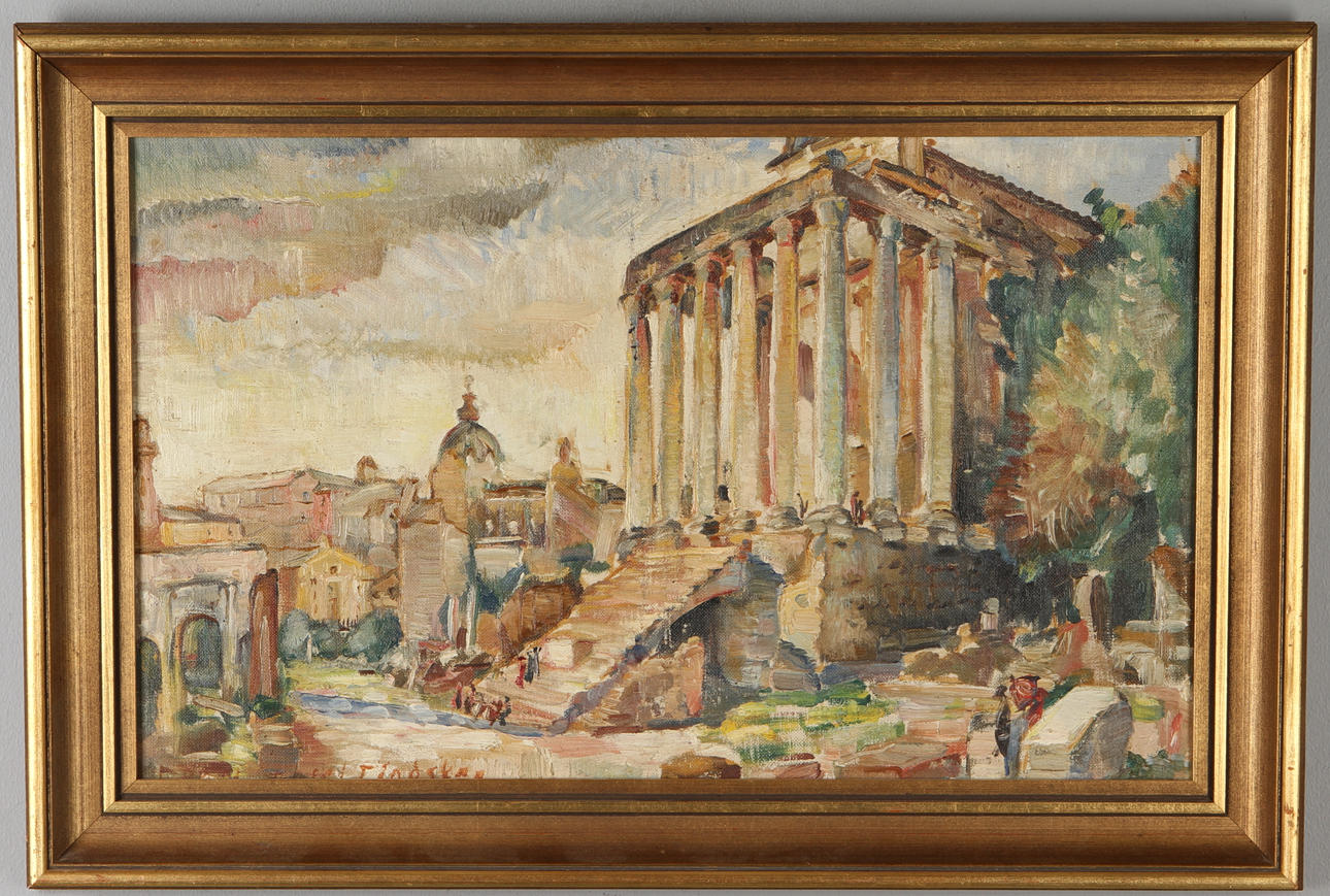 JOSEF LINDSKOG. Motiv från Rom, olja på pannå, signerad.
