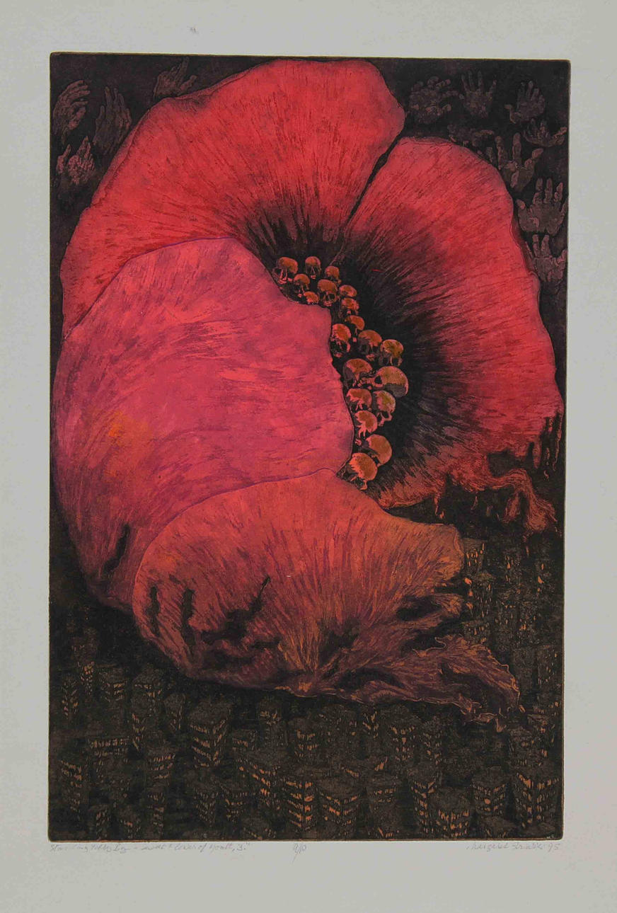 MARGARET IRWIN. Surrealistisk blomma. Färgetsning. Signerad och daterad -95.