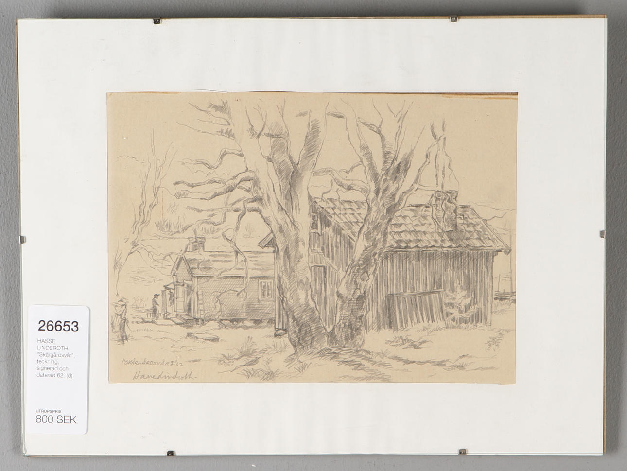 HASSE LINDEROTH. "Skärgårdsvår", teckning, signerad och daterad 62.