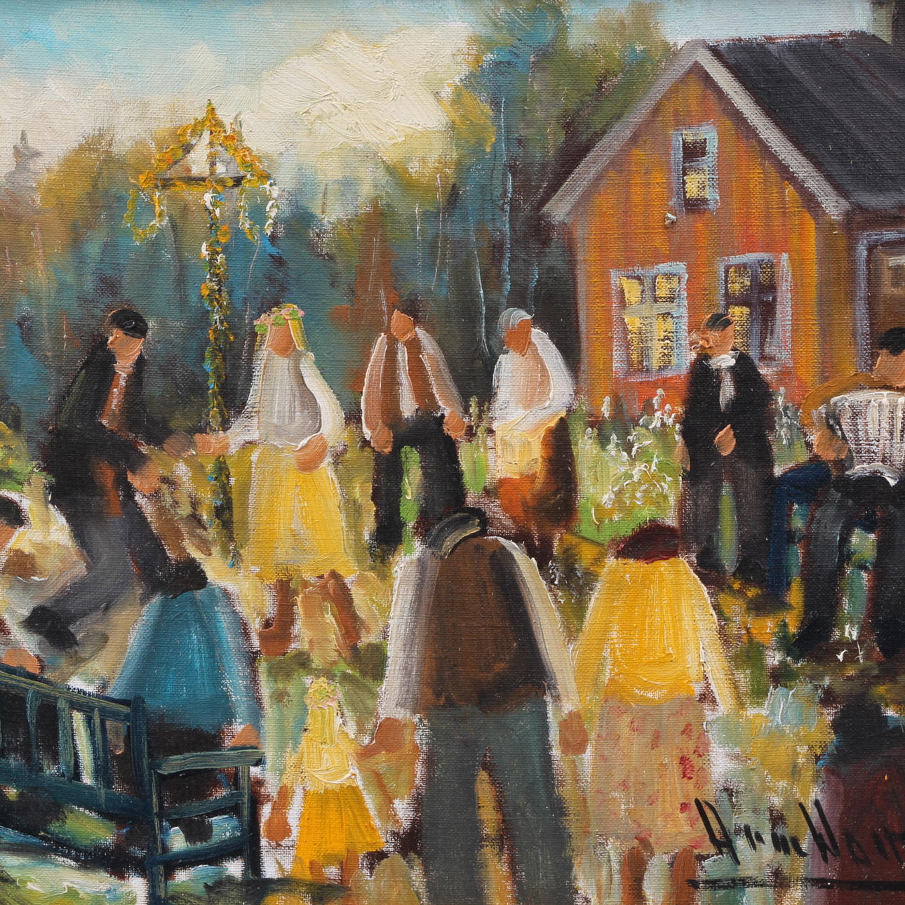 ARNE WALLSTEN. Olja på duk, "Midsommardansen", signerad.