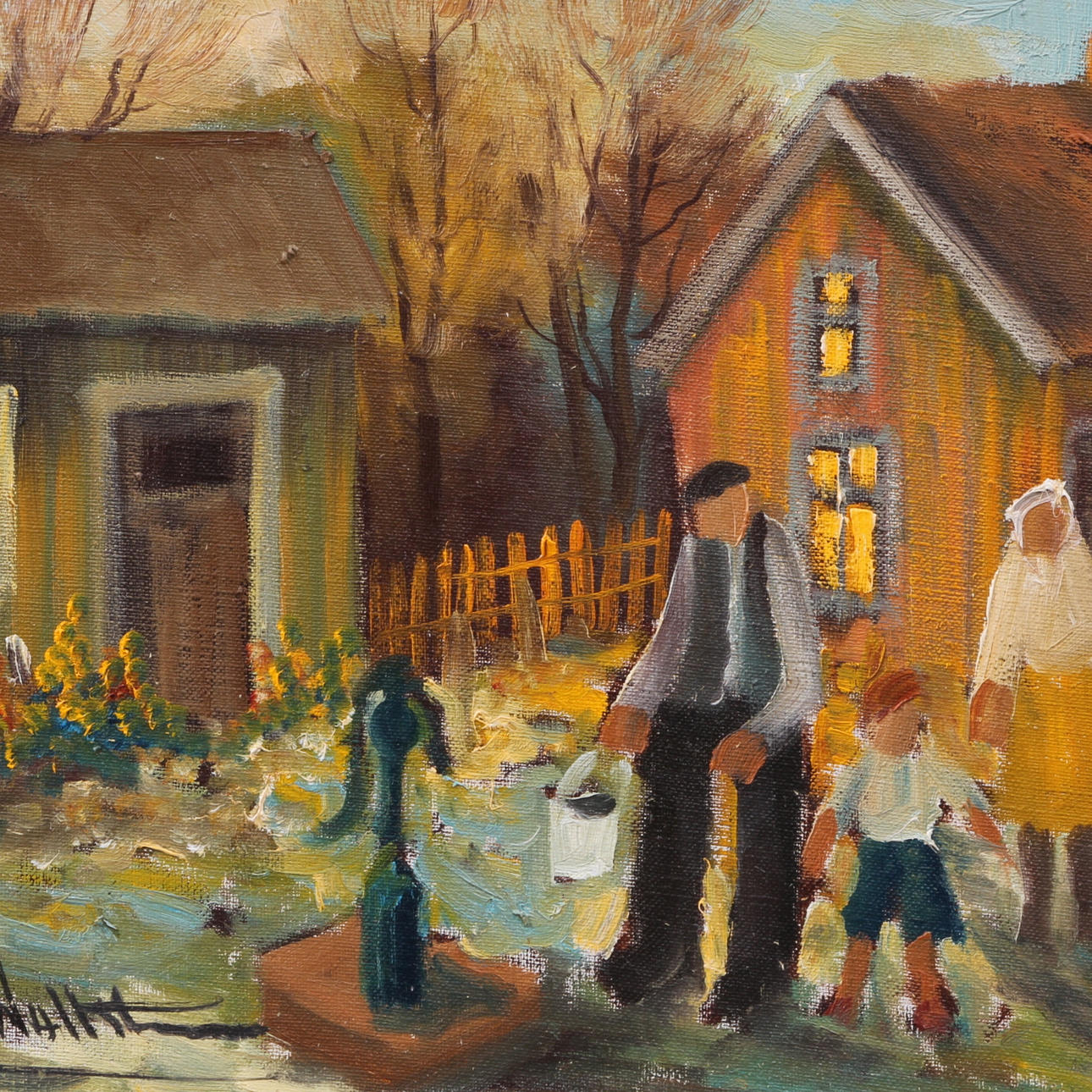 ARNE WALLSTEN. Olja på duk, "Hemma vid torpet", signerad.