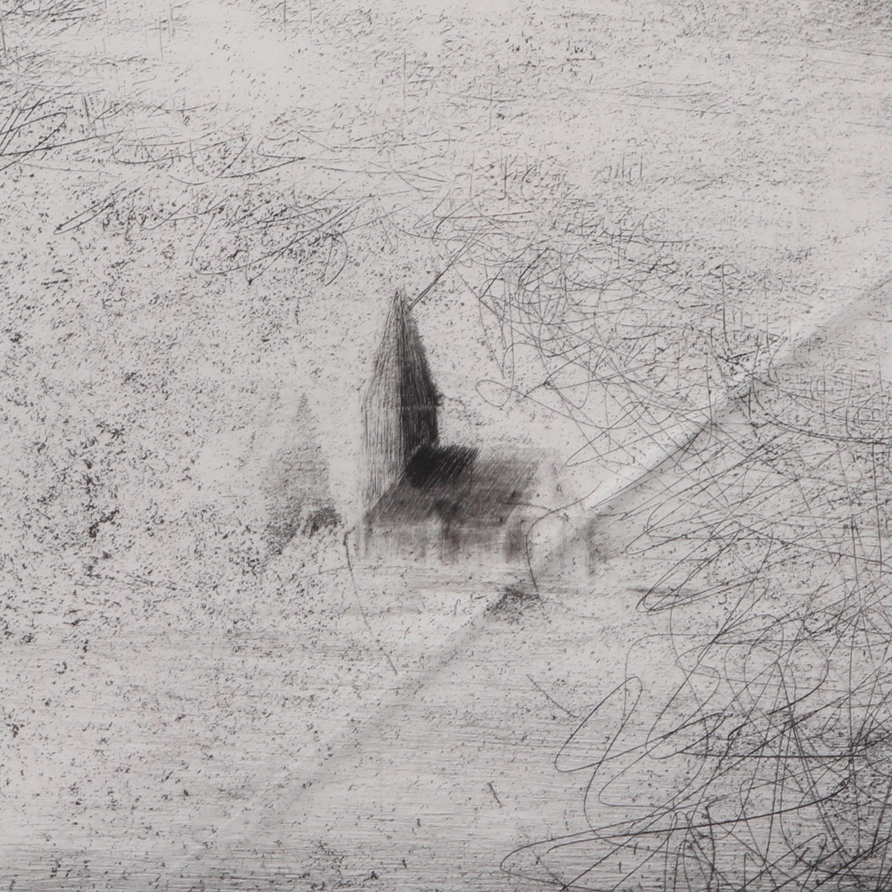 MAC HAMILTON. Dry pin, church, signed and dated 1983-1985.