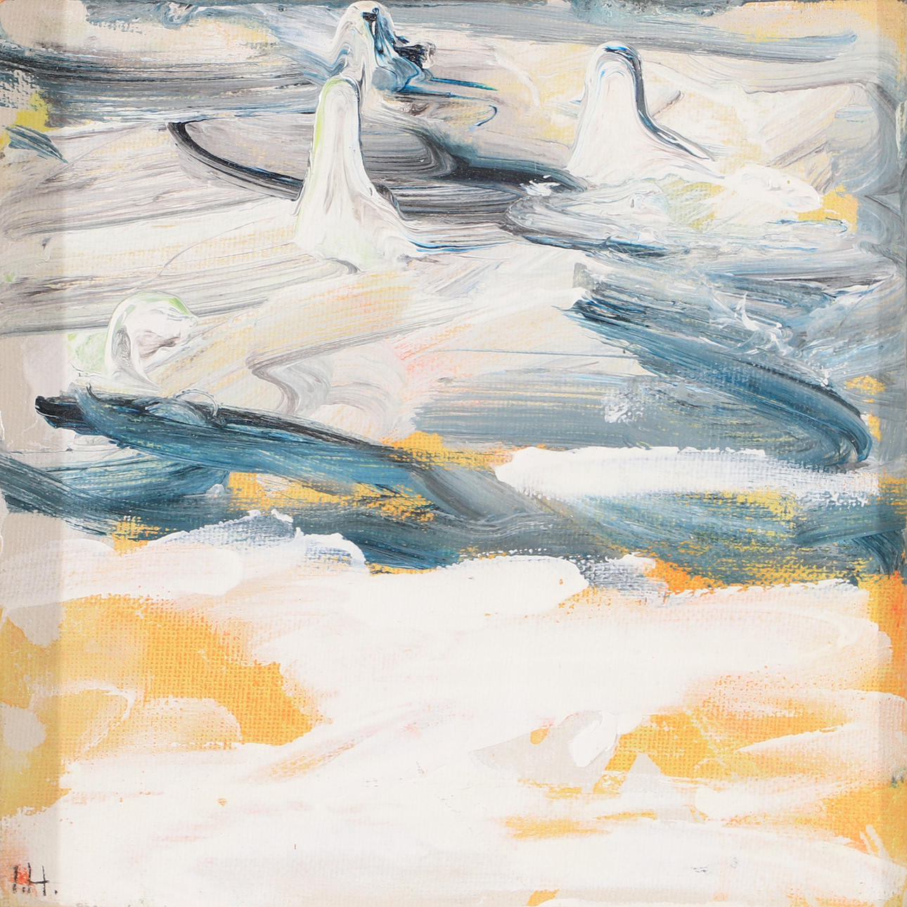 INGRID HALLBERG. Composition, mixed media, signed IH.