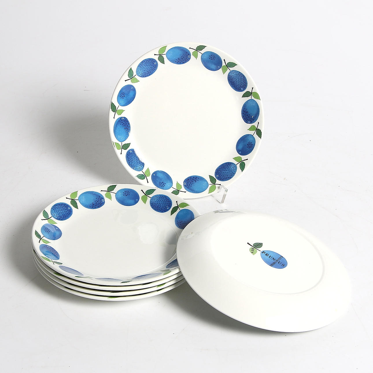 ASSIETTER, 6 st, porslin, "Prunus", Stig Lindberg, Gustavsberg.