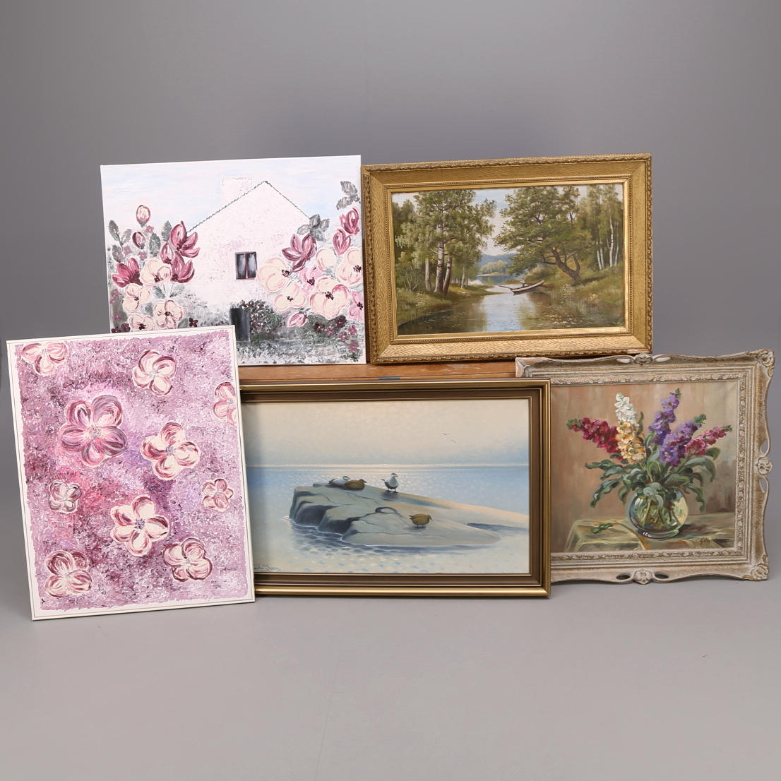 TAVLOR, 5 st, olja på duk, "BARNCANCERFONDEN".