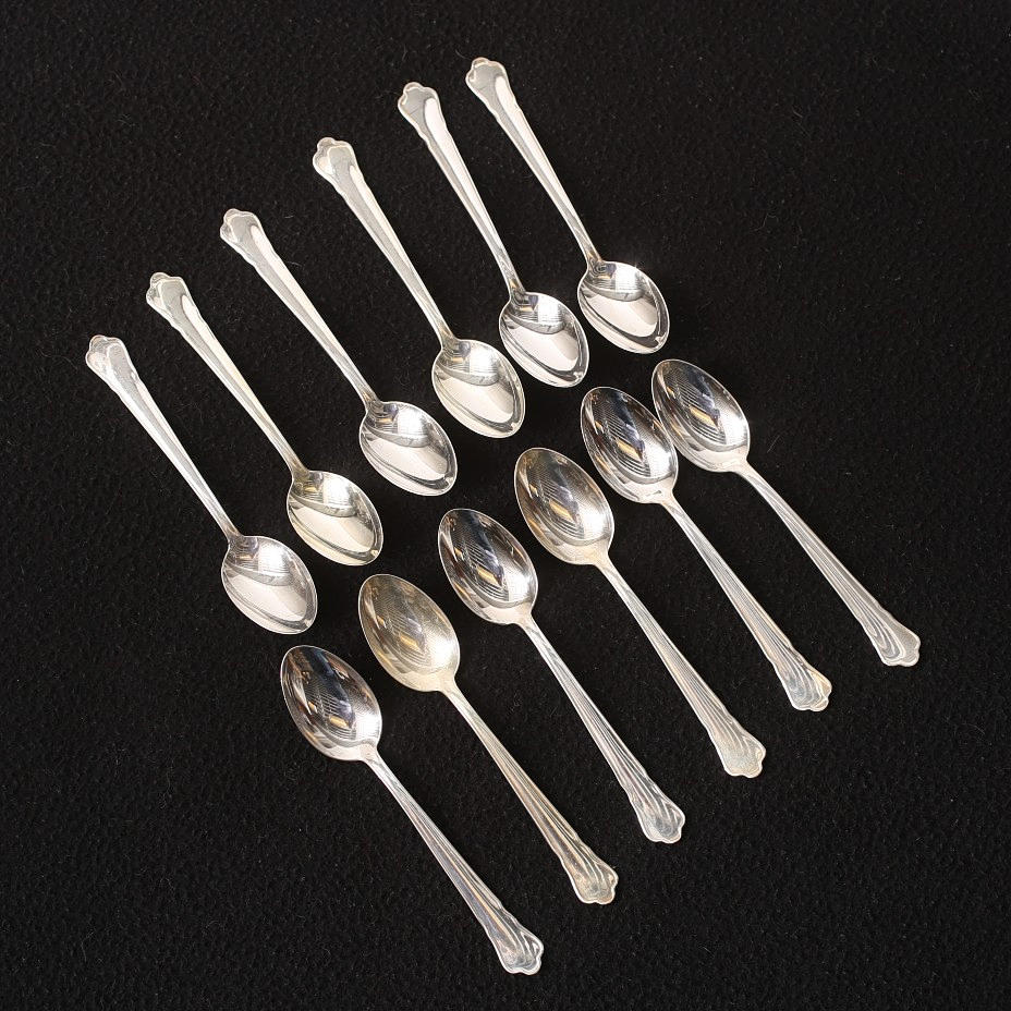 COFFEE SPOONS, silver, "Chippendale" 12 pieces.