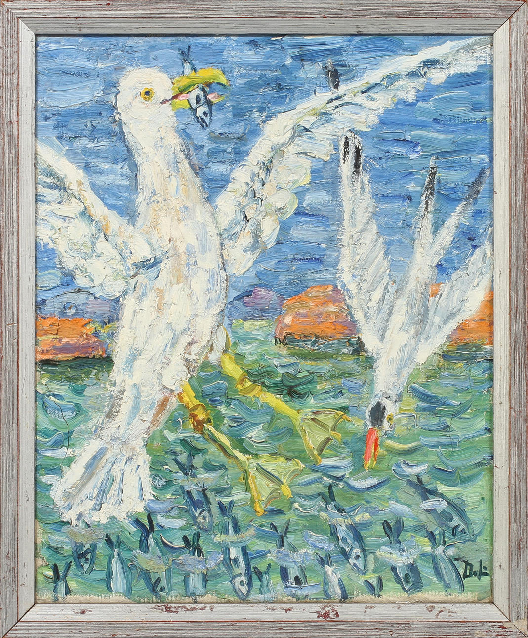 DAVID LARSSON. "Fiskafänge" 1969. Olja på duk, monogramsignerad.