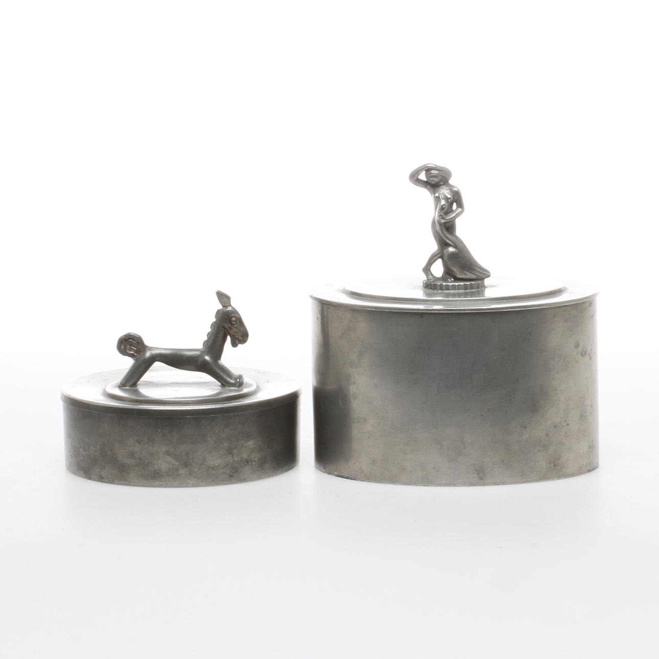 BURKAR med LOCK, 2 st., tenn, art déco, CG Hallberg, 1930-tal.