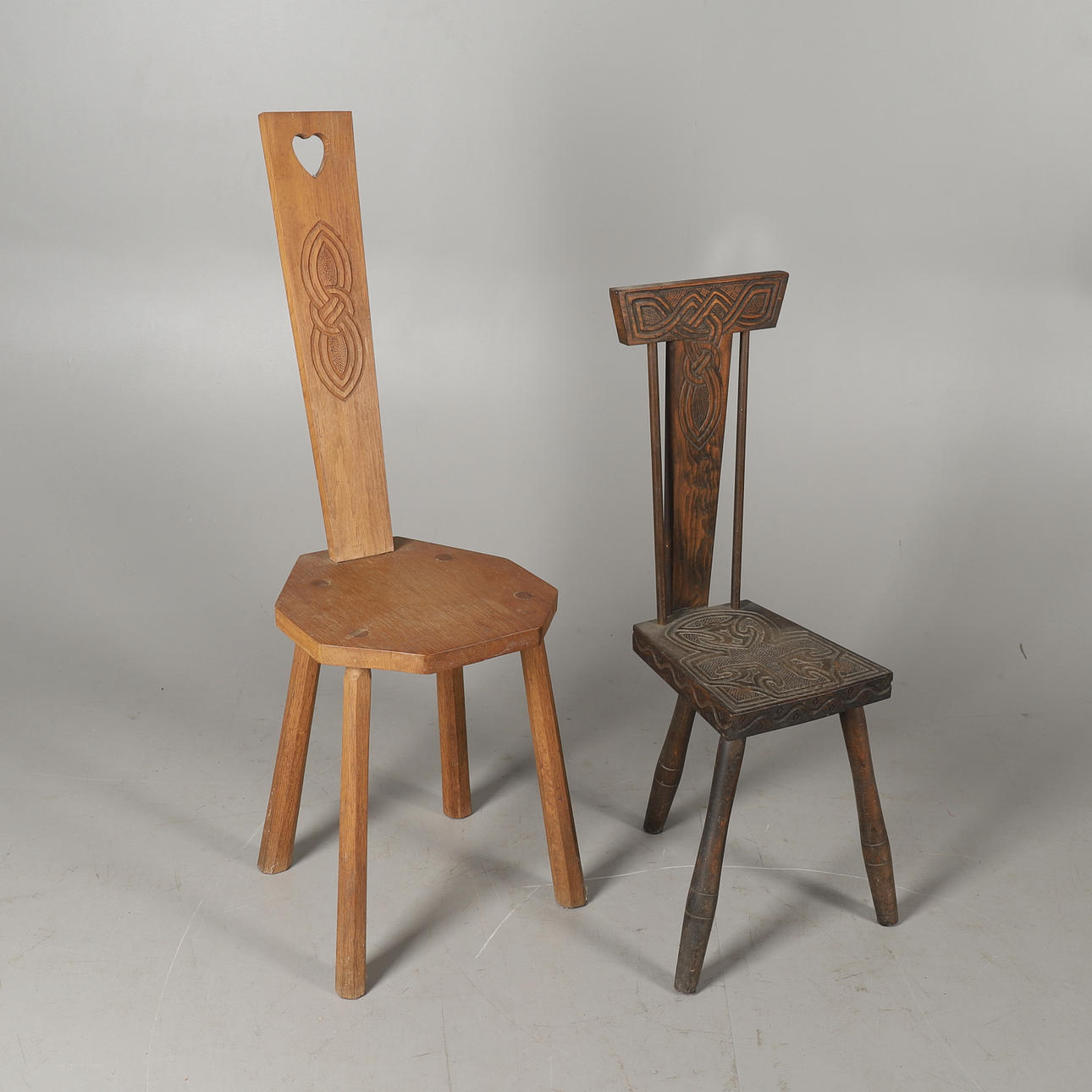 BEN SETTER, TOTNES. TWO CARVED OAK SPINNING CHAIRS. Furniture ...