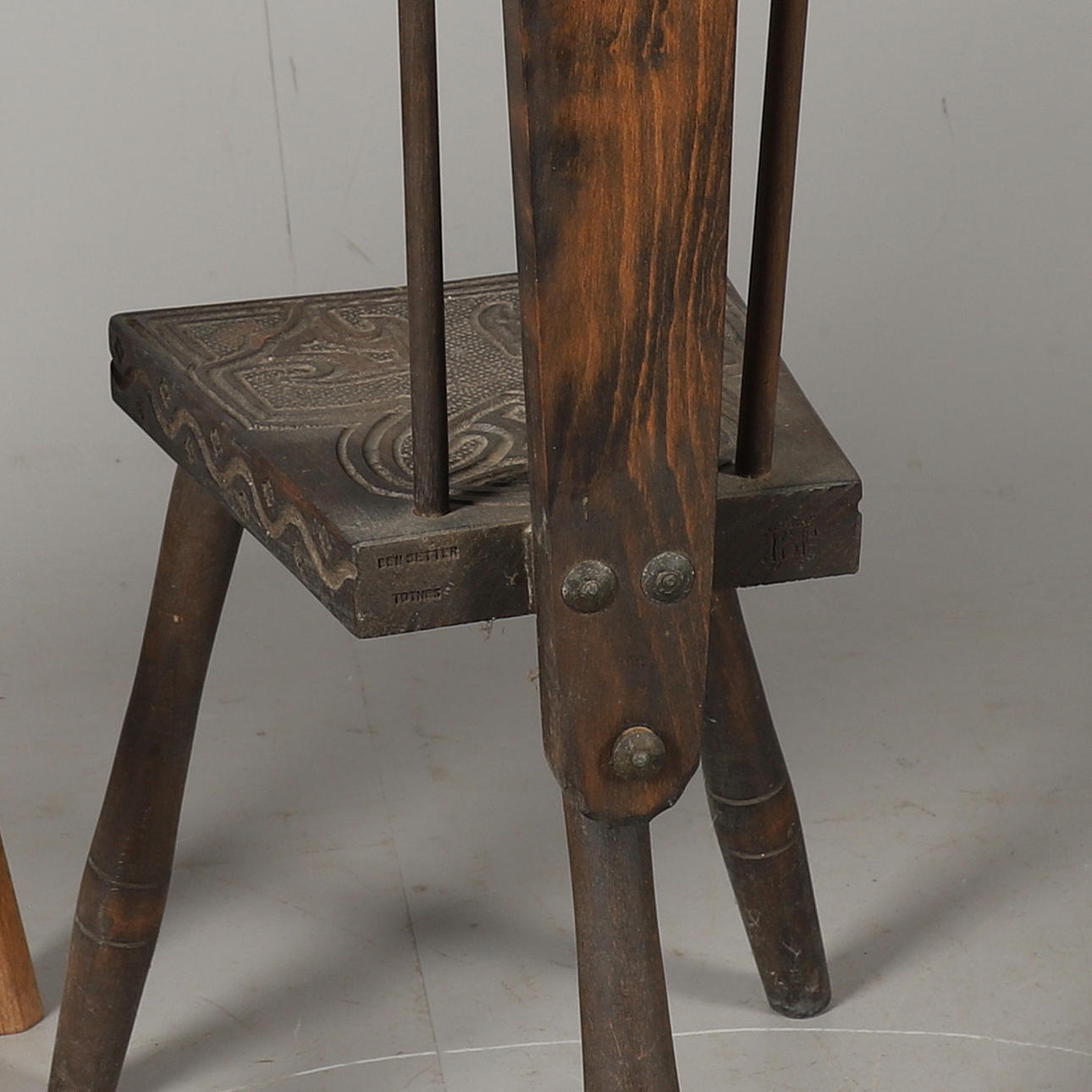 BEN SETTER, TOTNES. TWO CARVED OAK SPINNING CHAIRS. Furniture ...