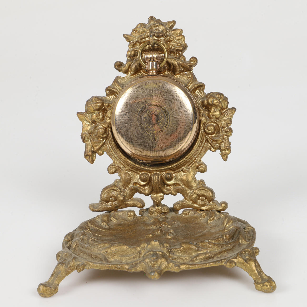 POCKET WATCH, Elgin Watch Co, with stand, gilt.