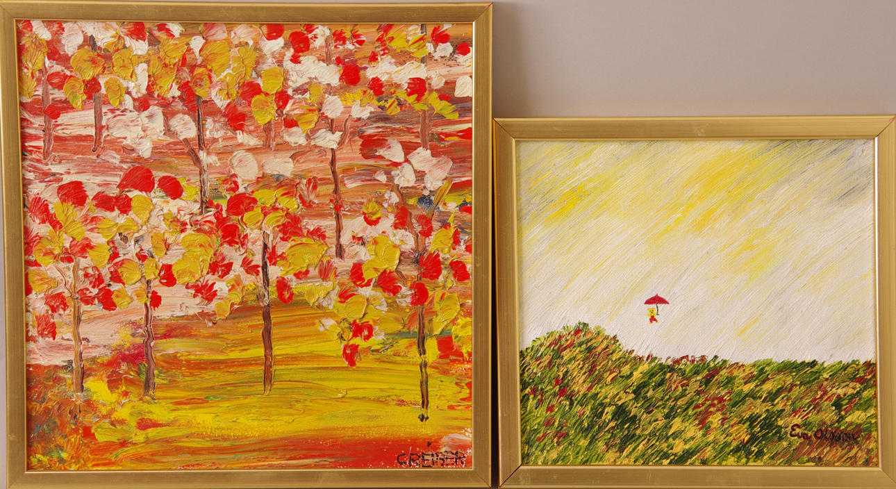 OLJEMÅLNINGAR, 2 stycken, blommande landskap.